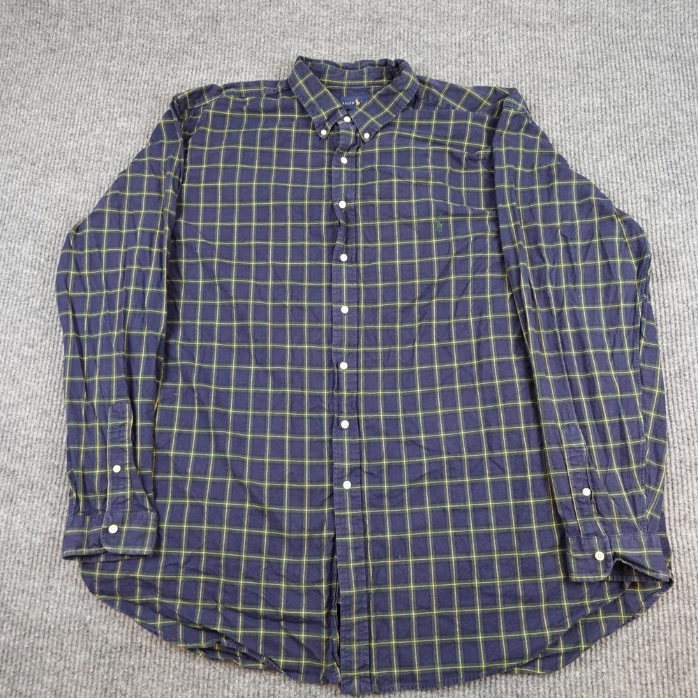 Ralph Lauren Shirt Mens 4XLT Blue Plaid Flannel Long Sleeve Button Down Casual